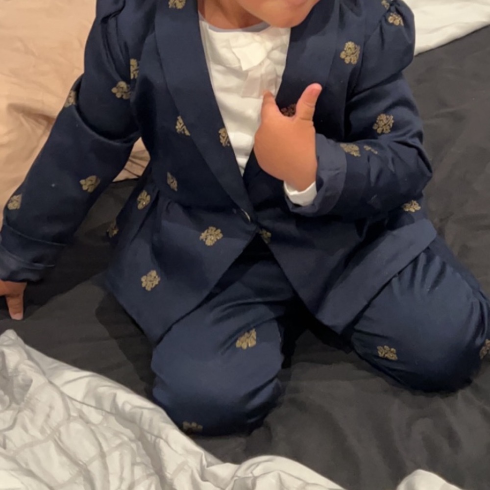 Janie and jack navy and gold suit for toddler girl